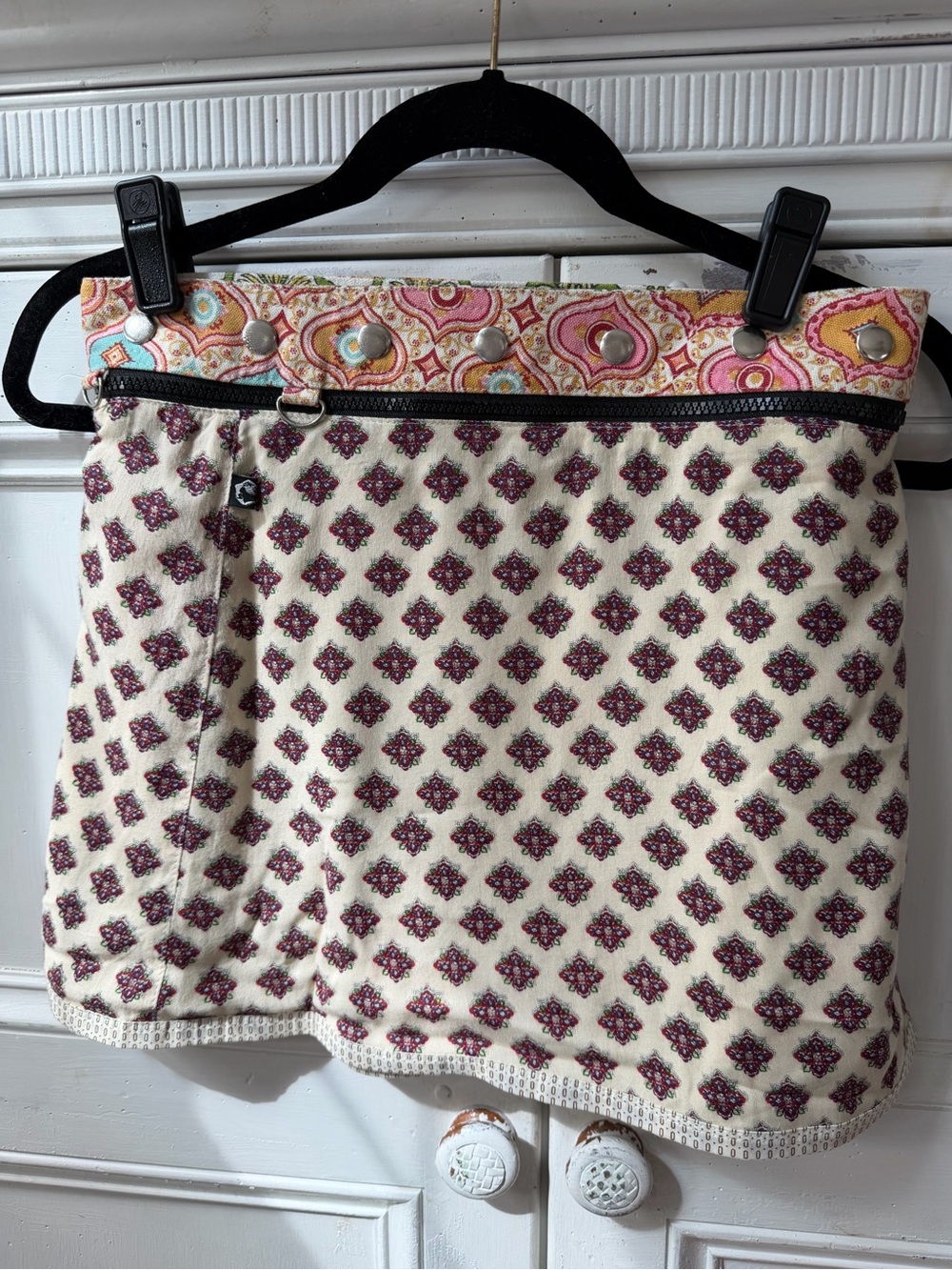 Zand Amsterdam Cream Mini Skirt with Pink Diamond Print and Paisley Waistband